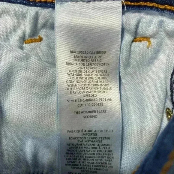 Current Elliott Jeans Size 24 Women's The Admirer Flare Scorpio Retro Denim‎ - Picture 8 of 8